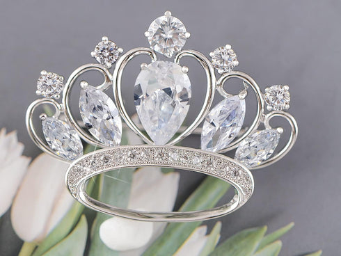 Alilang Women's Shiny Crown Clear Cubic Zirconnia Gold Plated Brooch Pin...