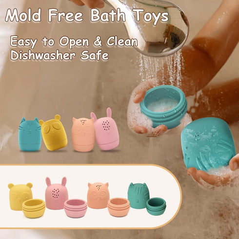 Bath Toys, Squeezable Bathtub Toys for Toddle 6-12-18 Months+, Eco-Friendly Mold Free Silicone Bath Toys, Baby Shower Toys for Kids 1-3...