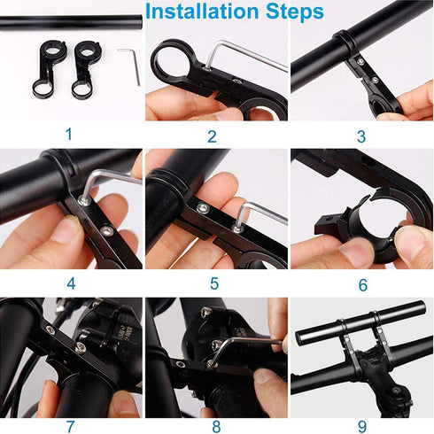 Bike Bicycle Double Handlebar Extender Extension,20 cm Aluminum alloy Super Long Bracket Accessories?For Bike Mounts,GPS Units, Headlights,Light L...