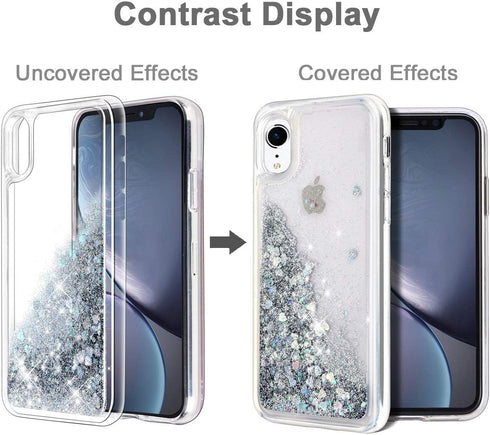 for iPhone XR Case, Double Layer Design Bling Flowing Liquid Floating Sparkle Colorful Glitter Waterfall TPU Protective Phone Case, Silver...