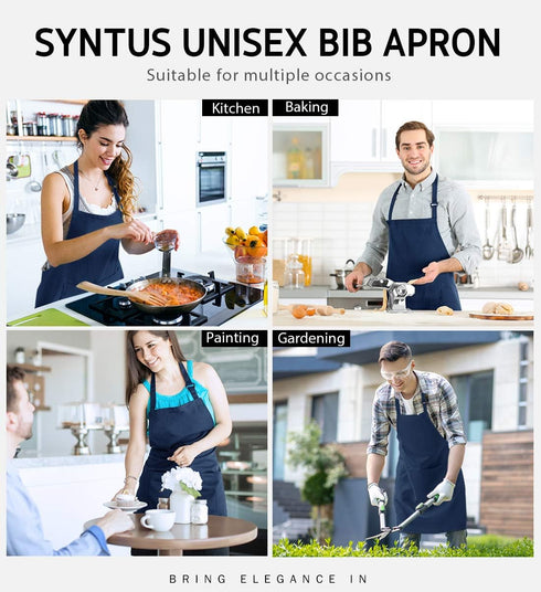 Syntus 4 Pack Adjustable Bib Apron Waterdrop Resistant with 2 Pockets Cooking Kitchen Aprons for Women Men Chef, Nautical Blue...