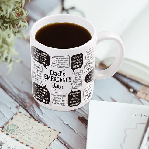 YHRJWN Gifts for Dad, Emergency Dad Jokes Coffee Mug, Father's Day Gift from Daughter Son Kids, Funny Gag Gifts, Novelty Gift Idea on Birthday Chr...