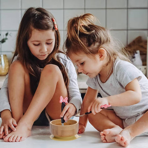 Baby Bamboo Bowls with Suction and Matching Spoon Set - 2PC Feeding Supplies Set for Infant, Toddlers - Detachable Silicone Suction Stay Put Base ...