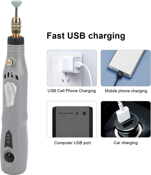 Cordless Rotary Tool Kit, Electric Mini Grinder Drill Set with 3 Gear RPM, 0.5-3.5mm Clamping Range, Multi Purpose Rechargeable Polishing Machine ...
