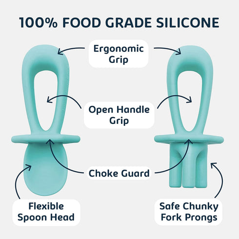 Tiny Twinkle Silicone Training Utensils - Baby Spoons and Baby Forks For Self-Feeding Training - Silicone Baby Led Weaning Utensils For Toddlers A...