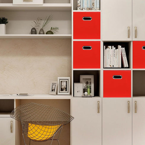 Black Foldable Storage Cubes Bins , Fabric Storage Box Cubes Organizer Baskets with Dual Handles for Home Organizer (Red)...