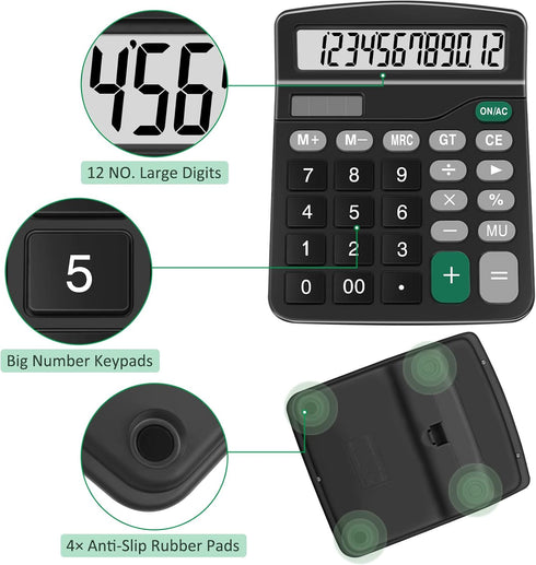 Calculators, Splaks 2 Pack Standard Functional Desktop Calculators Sola and AA Battery Dual Power Electronic Basic Calculator with 12-Digit Large ...