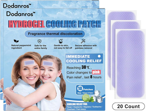20 Sheets Dodanros hydro Fever Patches for Kids & Adults Fever Discomfort & Pain Relief, Cooling Relief Fever Reducer, Soothe Headache Pain, Pack ...