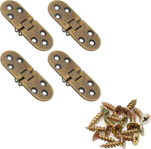 4PCS Bronze Butler Tray Hinge, Heavy Duty Folding Flip Top Hinge 180 Degree Round Edge Hinge for Folding Tables Sewing Machine Table Furniture Acc...