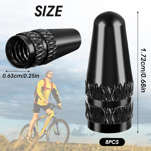 Black Presta Valve Cap, 8 Pack Aluminum Anodized Bike Valve Stem Caps Bicycle Tire Air Dust Stem Covers - Used On Presta/French Valves Bike Tire C...