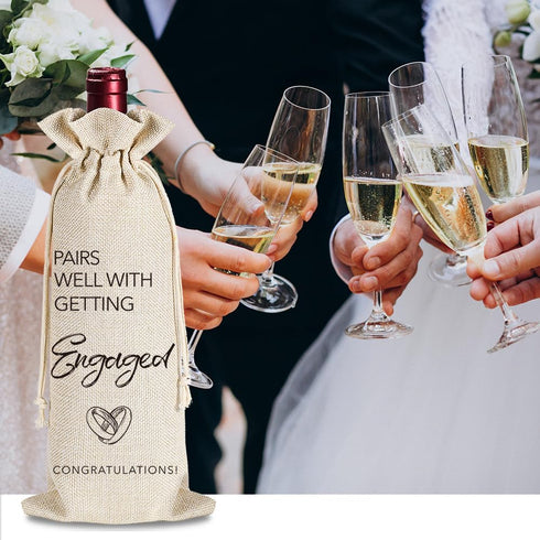 Engagement Gifts for Couples, Marriage Wedding Wine Bag Gifts for Mr and Mrs, Pairs Well With Getting Engaged, Bridal Shower Gift for Bride, Draws...