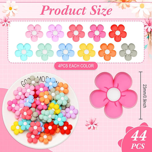 XunYee 44 Pcs Colorful Flower Silicone Beads Cute Flower Beads Flat Spacer Beads for Jewelry Making Bulk Adults DIY Bracelets Necklaces Earrings A...