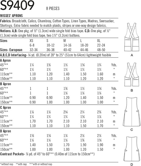 Simplicity Patterns, XS-S-M-L-XL...
