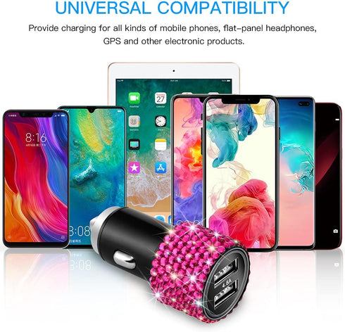 OTOSTAR Dual USB Car Charger, 4.8A Output, Bling Rhinestones Car Decorations Accessories Fast Charging Adapter for iPhones Android iOS, Samsung Ga...