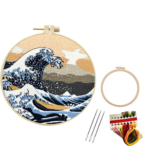 Liveish Wave Embroidery Kit Beginner Adult,beach embroidery kit, Beginner Embroidery Kit DIY Cross Stitch Kit with pattern and instructions. (Wave...