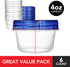 Stock Your Home 4oz Plastic Containers with Twist Top Lids (6 Pack), 1/2 Cup Small Freezer Containers for Leftover Food, Airtight Reusable Soup Co...