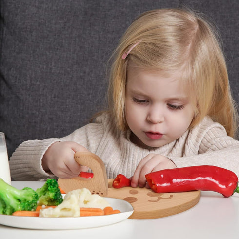 Whaline Wooden Kids Knife Set Cute Bear Wooden Cutting Board and Safe Wooden Kids Knife Natural Thick Montessori Knife for Kids Toddlers Kitchen T...