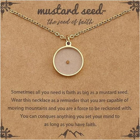 Mustard Seed Necklace Rectangle Round Mountain Hill Christian Faith Mustard Seed Geometric Religious Move Mountains Mustard Seed Necklace Inspirat...