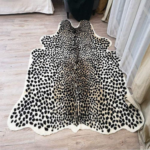 Leopard Print Rug Faux Fur Cheetah Rug Cowhide Animal Skin Mat Carpet for Office, Livingroom, Bedroom Non-Slip Home Decor 40x37Inch/ 3.2x3.1Ft...