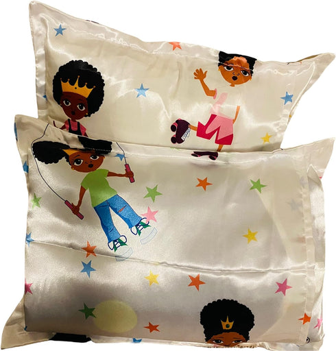 Satin Crib Fitted Sheet for Baby Girls,Boys, Toddler Bed, daybed to retain Hair Moisture Size (Toddler Pillow case13 x 18 inches, Skater Princess)...