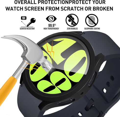 Suoman 2-Pack Waterproof Case for Samsung Galaxy Watch 6 44mm, Hard PC Bumper Tempered Glass Screen Protector Cover Case for Galaxy Watch 6 44mm -...