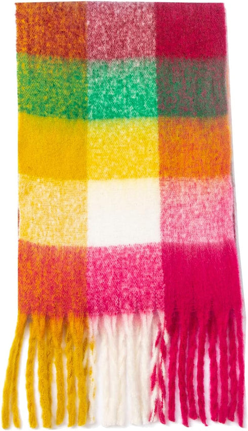 Large Chunky Plaid Scarf Coloured Checked Oversized Scarf Tassel Soft Fall Winter Thick Warm Shawl Women...
