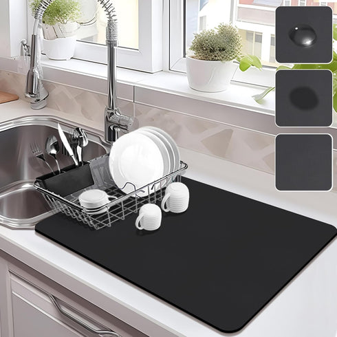 Drying Mat for Kitchen Countertops, Coffee Mat Hide Stain Rubber Backed Absorbent Dish Drying Mat (Black, 16"x24")...