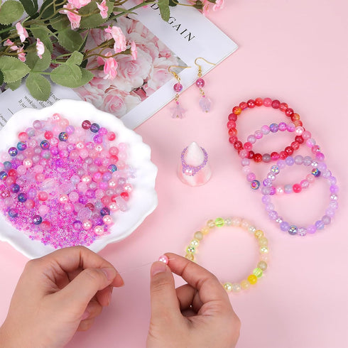 700pcs Glass Beads Jewelry Making Kit Assorted Crystal Round DIY Beads with Ocean Beads and Seed Beads for Bracelets Necklaces Earrings Making (Gr...