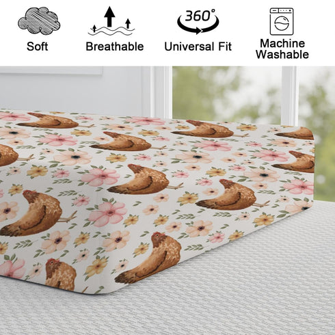 Vintage Hens Chicken Boho Floral Changing Pad Cover Farm Animals Change Table Pad Cover for Baby Boys Girls Soft Breathable Stretchy Snug Fitted B...