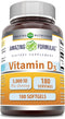 Amazing Formulas Vitamin D3 Cholecalciferol Supplement | 5000 IU Per Serving | Softgels | Non-GMO | Gluten-Free | Made in USA (180 Count)...