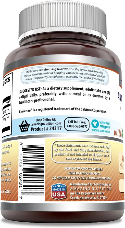 Amazing Formulas CoQ10 with Bioperine Supplement | 400 Mg Per Serving | 60 Softgels | Non-GMO | Gluten Free | Made in USA...