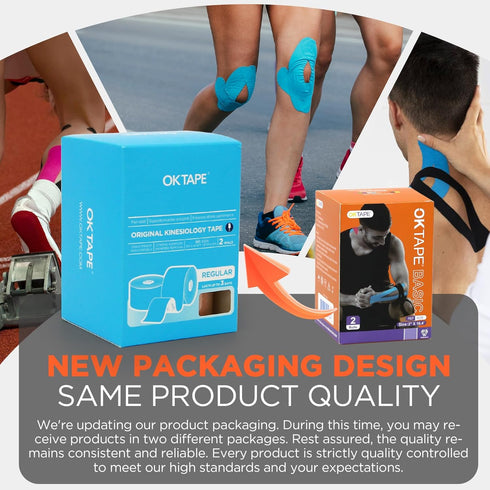 OK TAPE Basic Original Cotton Kinesiology Tape (2 Pack), Elastic Water Resistant Therapeutic Athletic Tape, Latex Free, Pain Relief, Injury Recove...