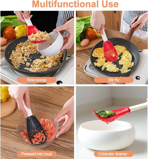 2PCS Multifunctional Kitchen Cooking Spoon, Skimmer Scoop Food Strainers for Cooking, Mashing, Draining, Grating, Non-stick Small Spatula Spoon Ki...