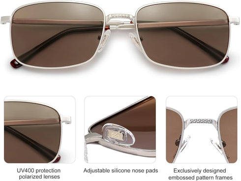 SOJOS Retro Vintage Rectangle Polarized Sunglasses Mens Womens Classic UV400 Metal Sunnies SJ1215...