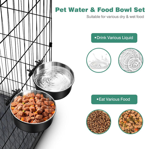 Dog Crate Water Bowl No Spill, 2 Pack Dog Crate Bowls Hanging, Kennel Water Food Bowls Mountable, Pet Cage Accessories Feeder Dish, Stainless Stee...