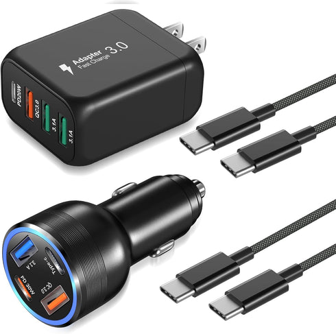 65W USB C Car Charger, Bangfun 4-Port Dual USB C & USB A Car Power Cigarette Lighter Adapter QC+PD 30W Super Fast Car Charger Block for iPhone 15 ...