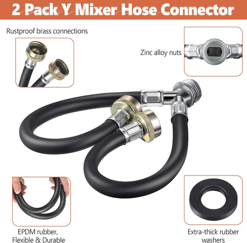 Dreyoo Rubber Washing Machine Y Hose, 3/4 Inch Brass Fittings, 1 ft (12 Inch) Length Hot and Cold Water Supply Y Mixer Hose Connector for Washing ...