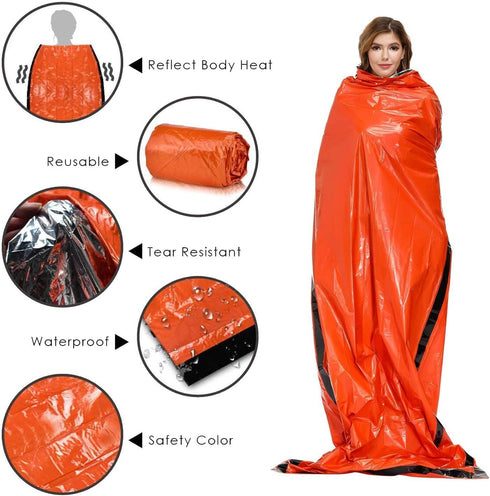 GALAXYLENSE Emergency Thermal Sleeping Bag, Survival Bivvy Sacks Blanket with Whistle, Waterproof Lightweight Survival Shelter Blanket Bag Gear fo...
