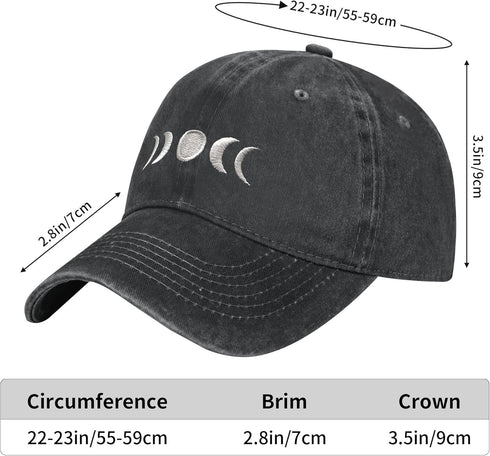 Gothic Goth Crescent Moon Hat, Adjustable Embroidered Washed Baseball Cap for Men Women...