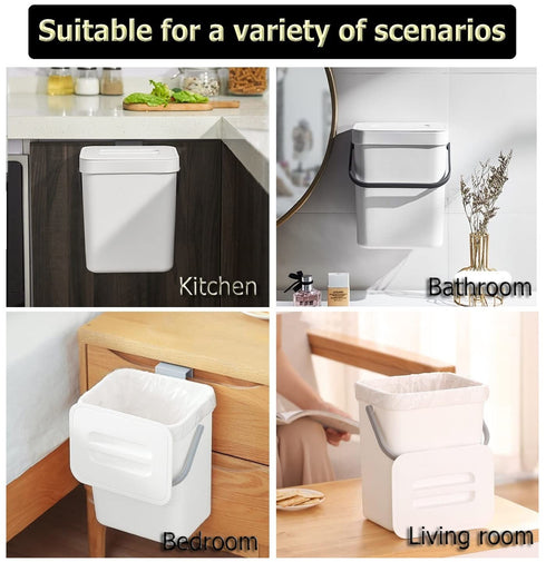 Small Trash Can with Lid Mini Kitchen Hanging Trash Can Tightly Sealed Odor Free, Small Countertop Compost Bin for Scraps from Daily Cooking, Moun...