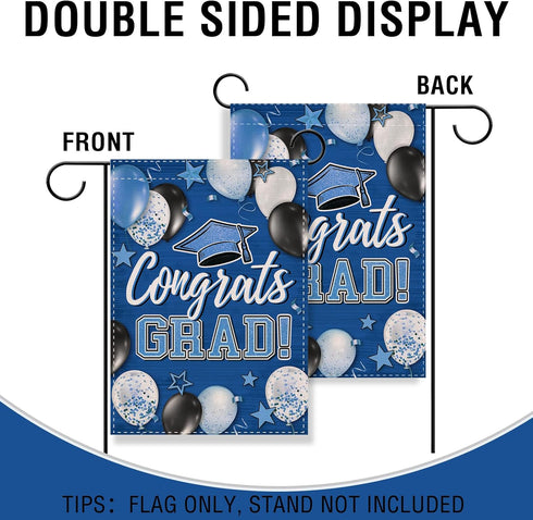 Class of 2024 Congrats Grad Small Decorative Garden Flag, Blue Graduation Cap Balloon Yard Lawn Outside Decor, High School College Burlap Outdoor ...