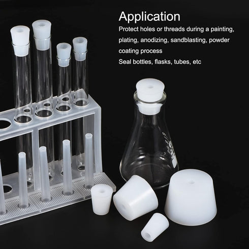 MECCANIXITY Silicone Rubber Tapered Plug 44mm to 55mm with Hole White for Powder Coating, Painting, Anodizing, Plating, Sandblasting, Laboratory U...