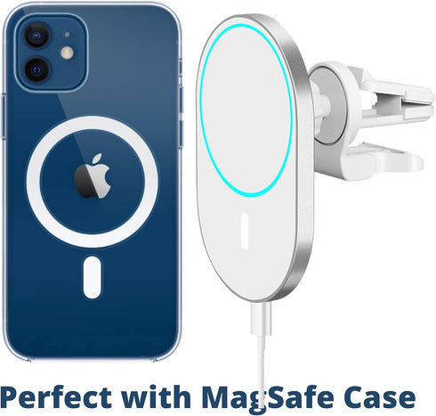 Aporia - Compatible for MagSafe Car Charger Apple iPhone +12 Pro Max Plus Mini | Phone Mount Charger for Magnetic Wireless Fast Qi Charging (White...