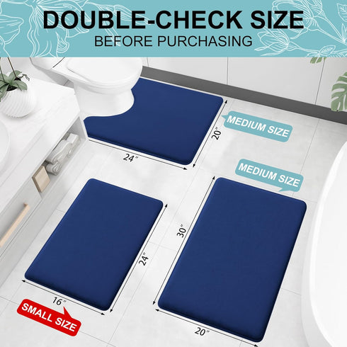 Smiry Memory Foam Bath Mat 24x16, Extra Soft and Absorbent Bathroom Mats, Non Slip Washable Carpet for Floor, Shower and Tub, Navy Blue...