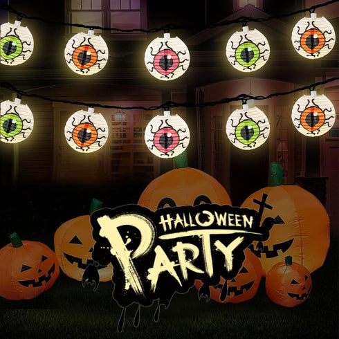 Halloween Eyeball Lantern String Lights, 8.5Ft Spooky Lantern LED Lights with 10 Novelty Eyeball Printed Lanterns for Halloween Hunting Party Outd...