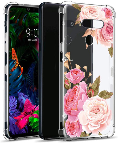 Floral Clear Pretty Phone Case for LG G8 ThinQ (2019 Release) for Women Girls,Flower Design Transparent Slim Soft Drop Proof TPU Bumper Cushion Si...
