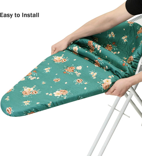 Ironing Board Cover and Pad Standard Size 15" x 54",3 Pairs of Hook and Loop Fastener Straps,Elastic Edges,Cotton Iron Board Cover with Scorch Res...