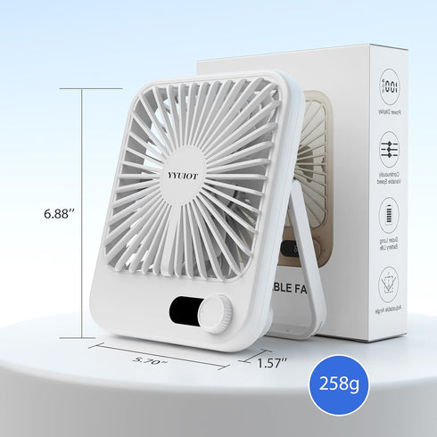 Desk Fan Battery Operated, USB Rechargeable Fan, 2400mAh 180° Quiet Personal Fan With Power Display, 100 Speeds Adjustable Table Fan for Desktop, ...