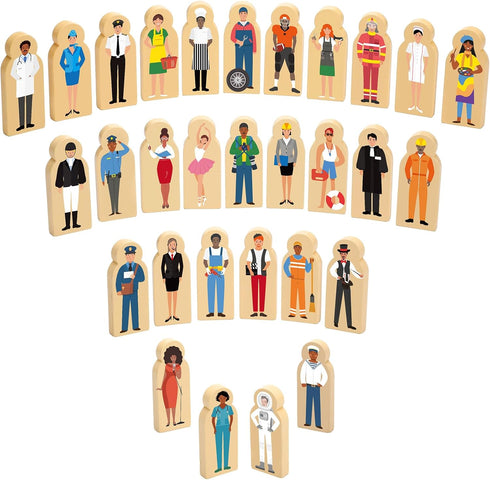 30 Pcs Wooden Community Helpers Toys Small Professionals Wooden Character Set Cute Career Blocks Wood People Figures for Classroom Open Ended Stem...