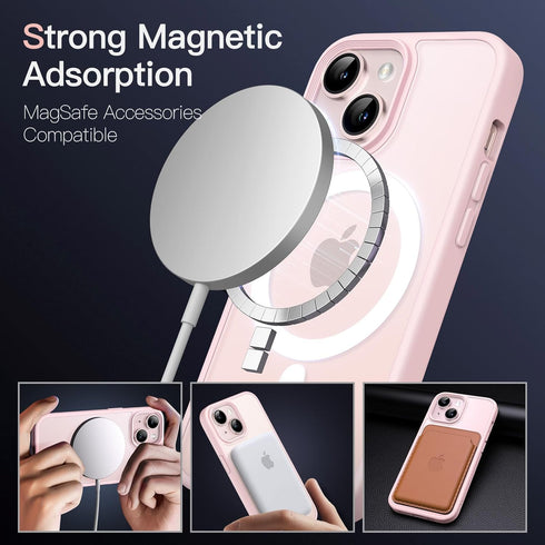 JETech Magnetic Case for iPhone 13 6.1-Inch Compatible with MagSafe, Translucent Matte Back Slim Shockproof Phone Cover (Pink)...